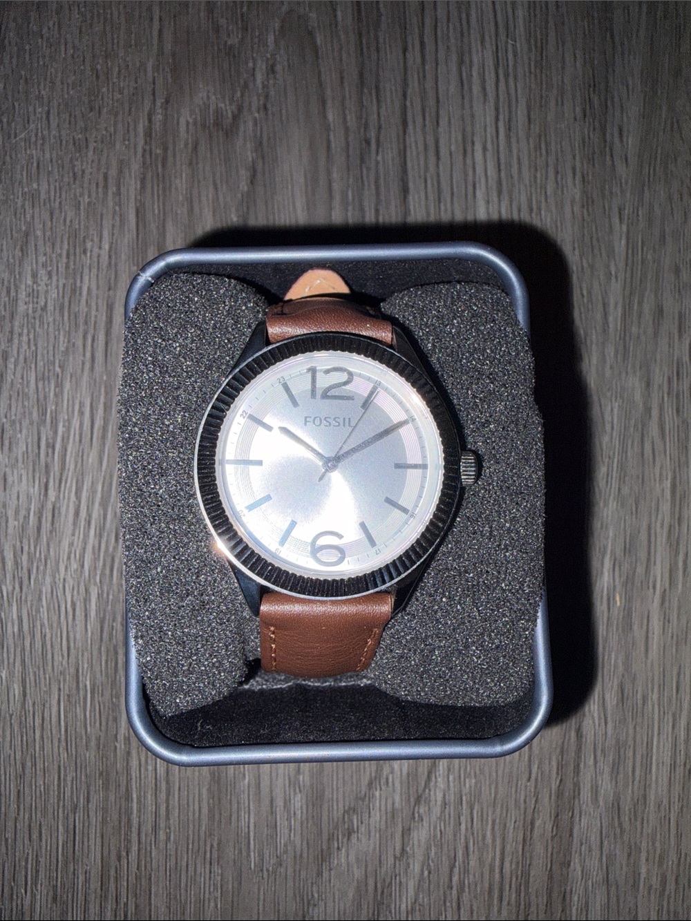 Fossil Brown Leather Strap Watch with Silver Dial